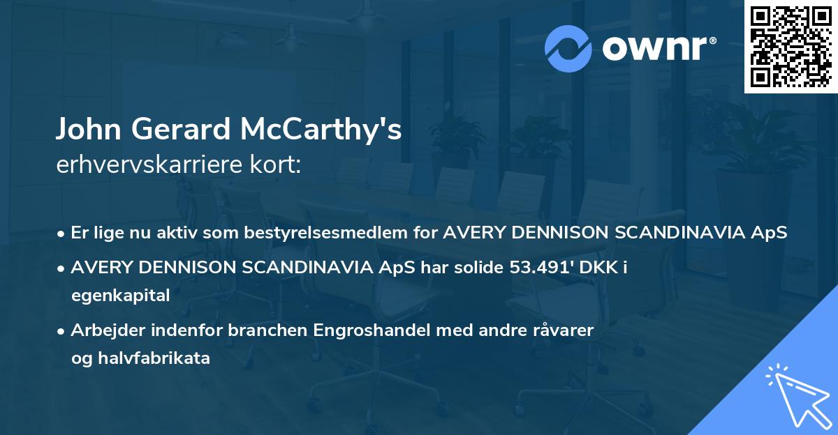 John Gerard McCarthy's erhvervskarriere kort