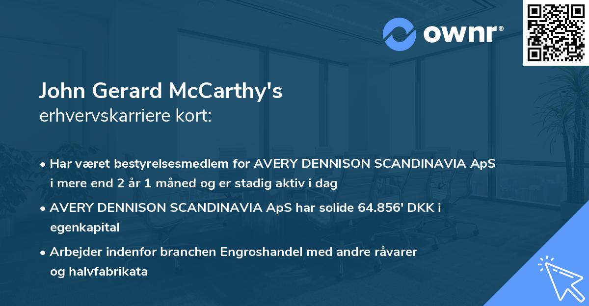 John Gerard McCarthy's erhvervskarriere kort