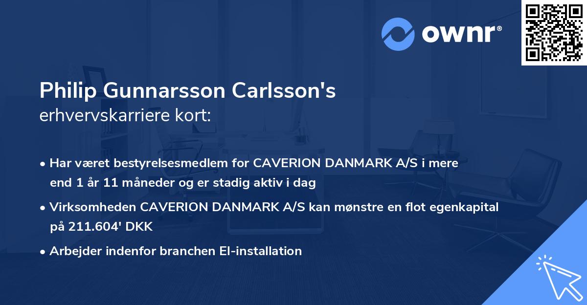 Philip Gunnarsson Carlsson's erhvervskarriere kort
