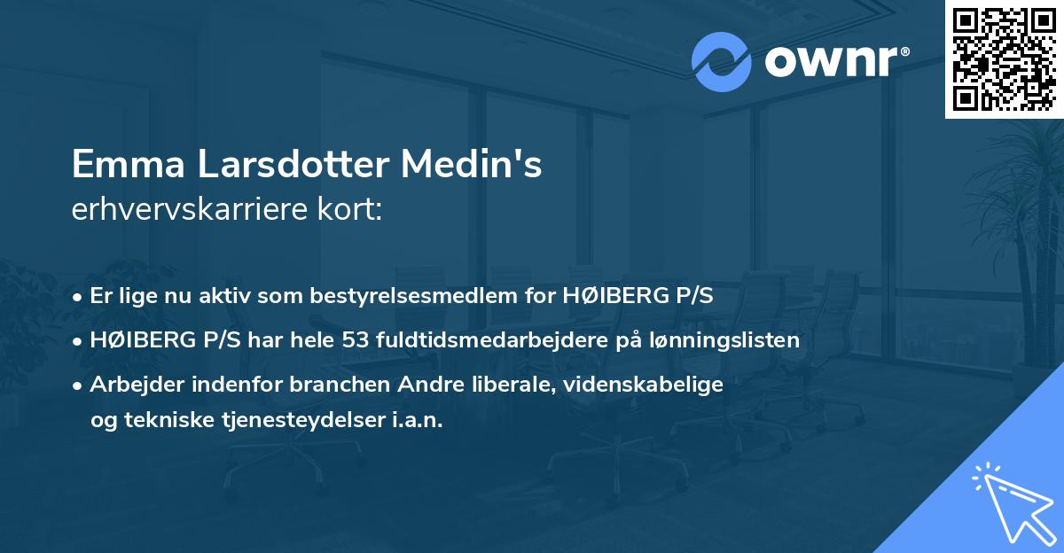 Emma Larsdotter Medin's erhvervskarriere kort