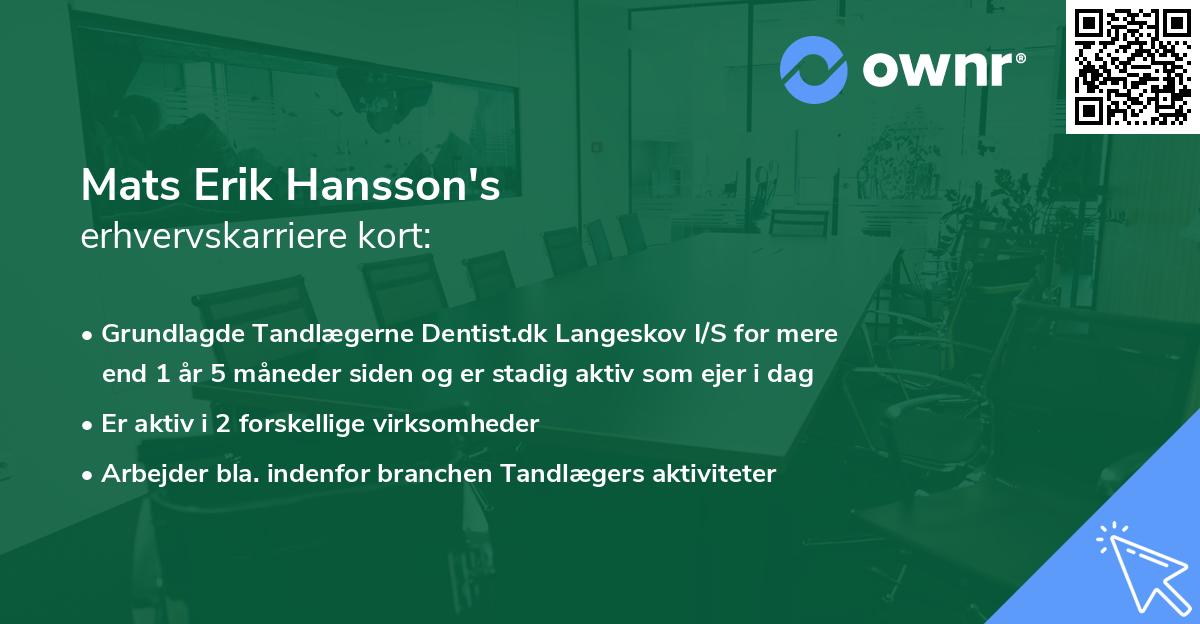 Mats Erik Hansson's erhvervskarriere kort
