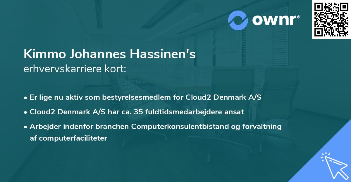 Kimmo Johannes Hassinen's erhvervskarriere kort