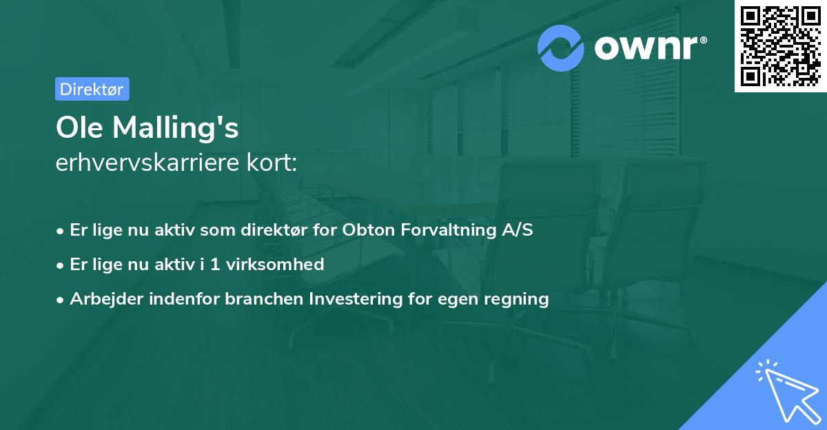 Ole Malling's erhvervskarriere kort