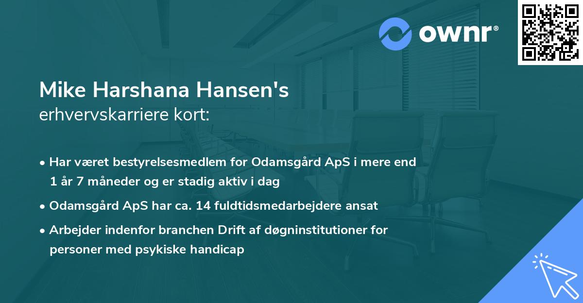 Mike Harshana Hansen's erhvervskarriere kort