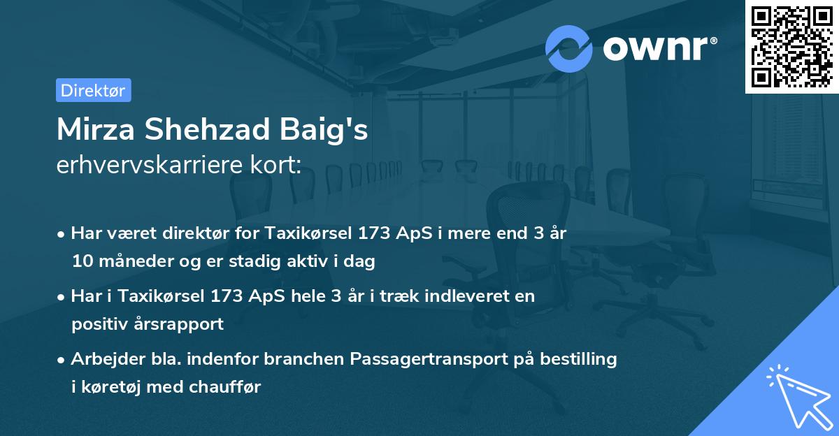 Mirza Shehzad Baig's erhvervskarriere kort