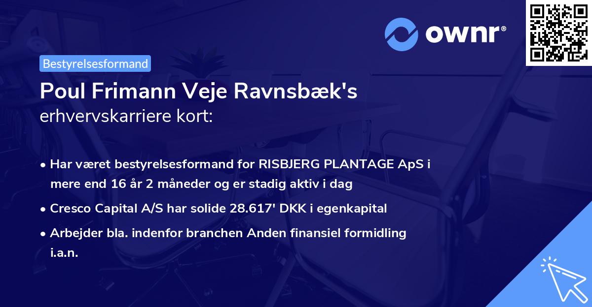 Poul Frimann Veje Ravnsbæk's erhvervskarriere kort