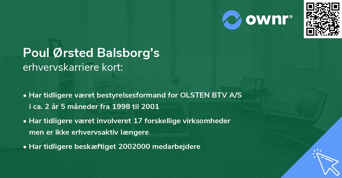 Poul Ørsted Balsborg's erhvervskarriere kort