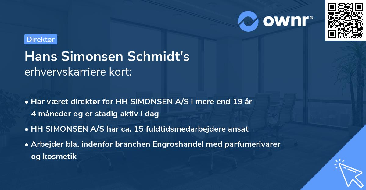Hans Simonsen Schmidt's erhvervskarriere kort