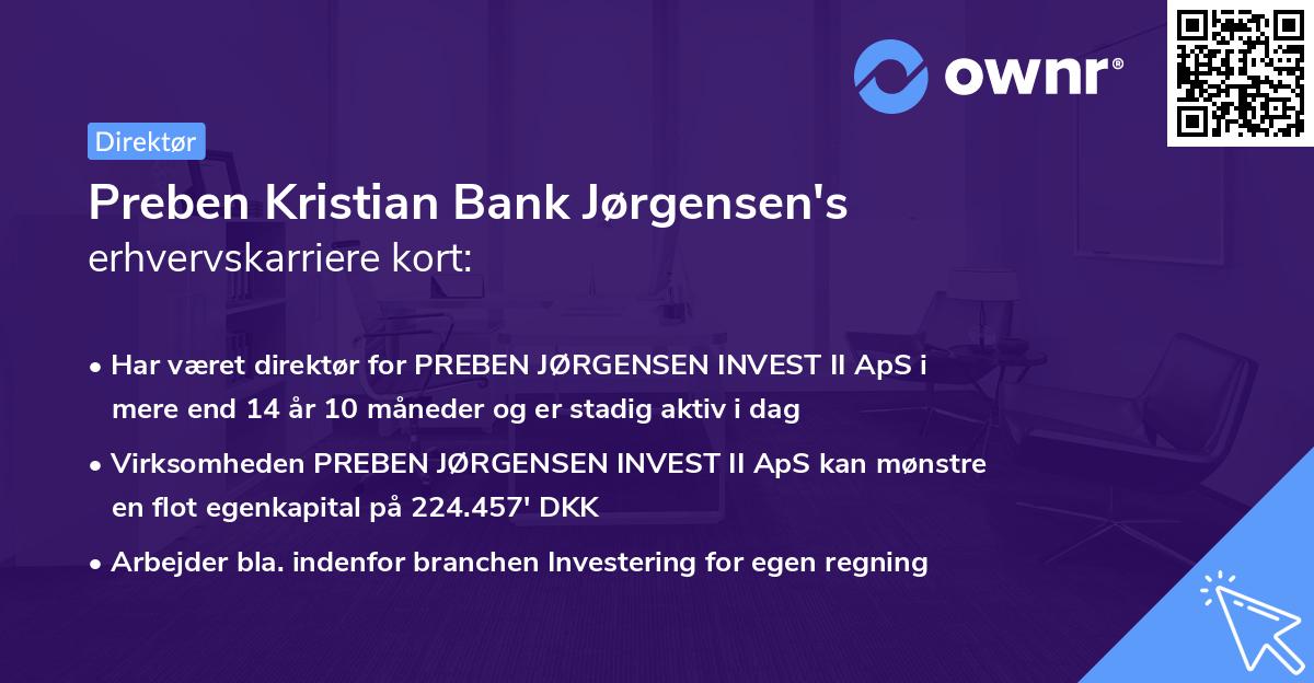 Preben Kristian Bank Jørgensen's erhvervskarriere kort