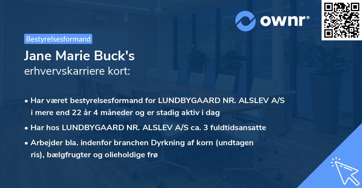 Jane Marie Buck's erhvervskarriere kort