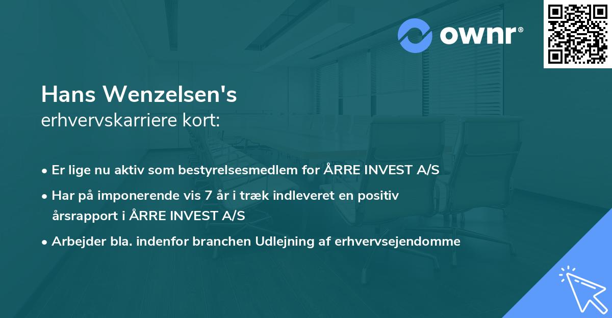 Hans Wenzelsen's erhvervskarriere kort