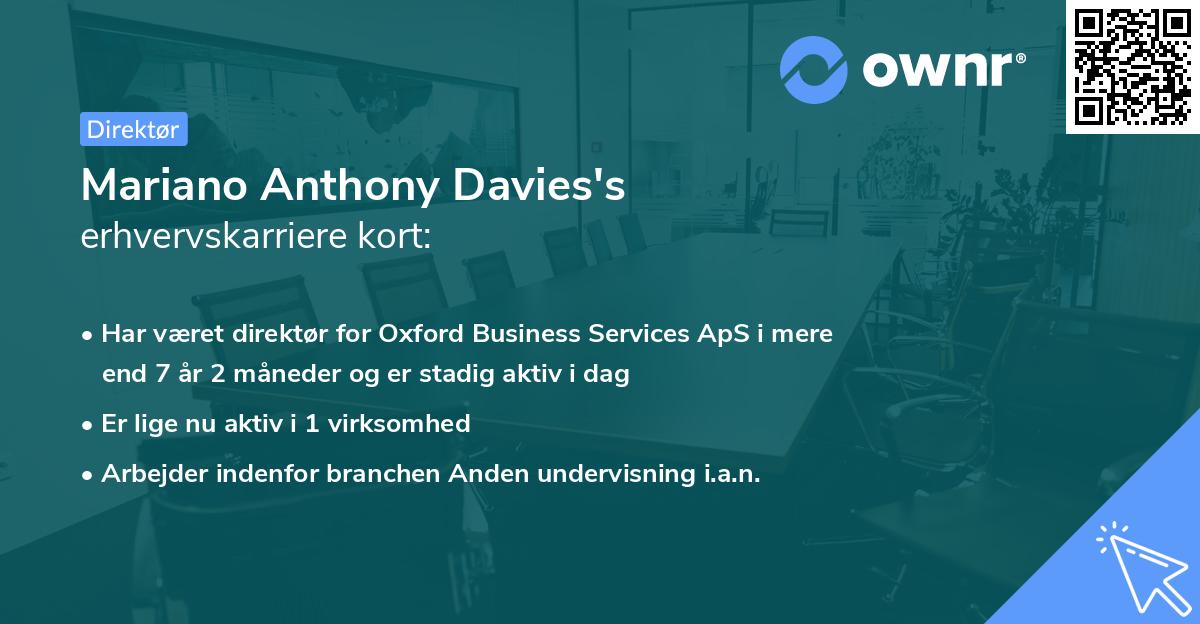Mariano Anthony Davies's erhvervskarriere kort
