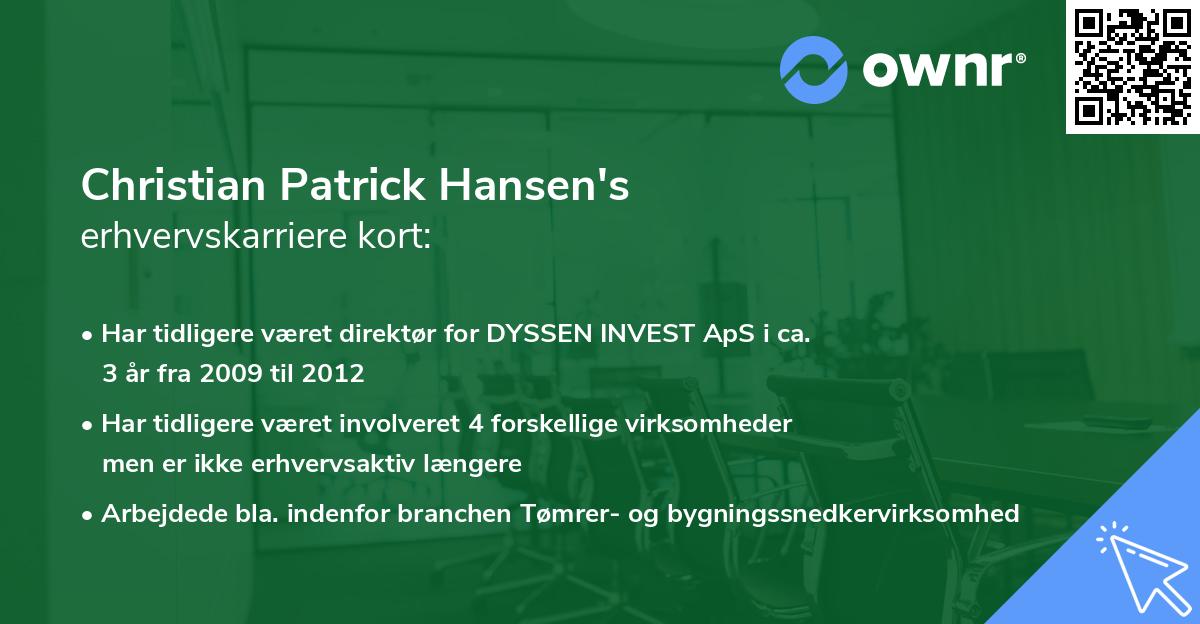 Christian Patrick Hansen's erhvervskarriere kort