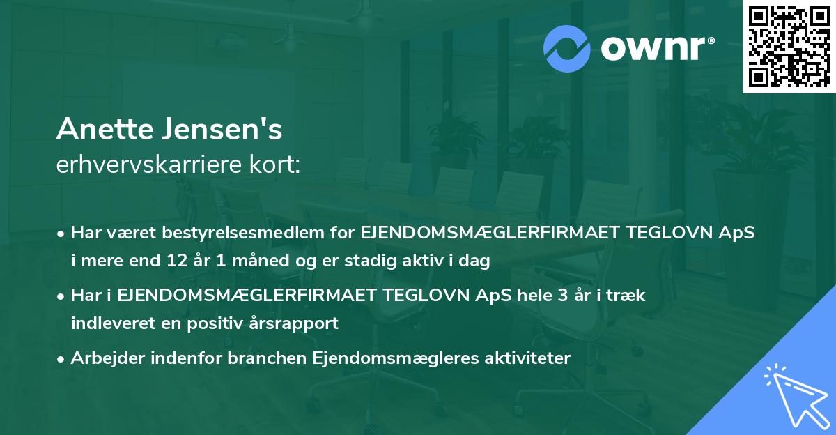 Anette Jensen's erhvervskarriere kort