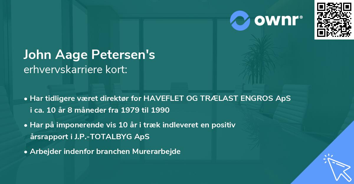 John Aage Petersen's erhvervskarriere kort