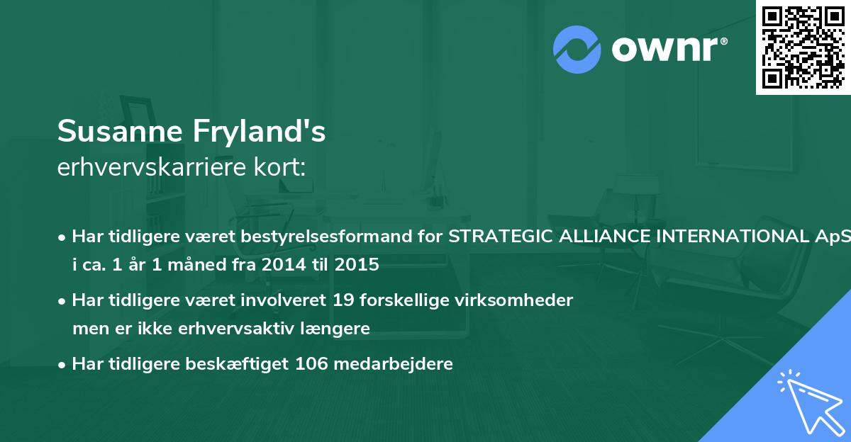 Susanne Fryland's erhvervskarriere kort