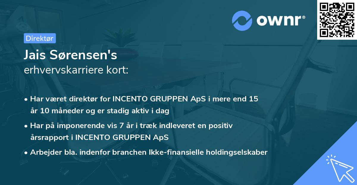 Jais Sørensen's erhvervskarriere kort