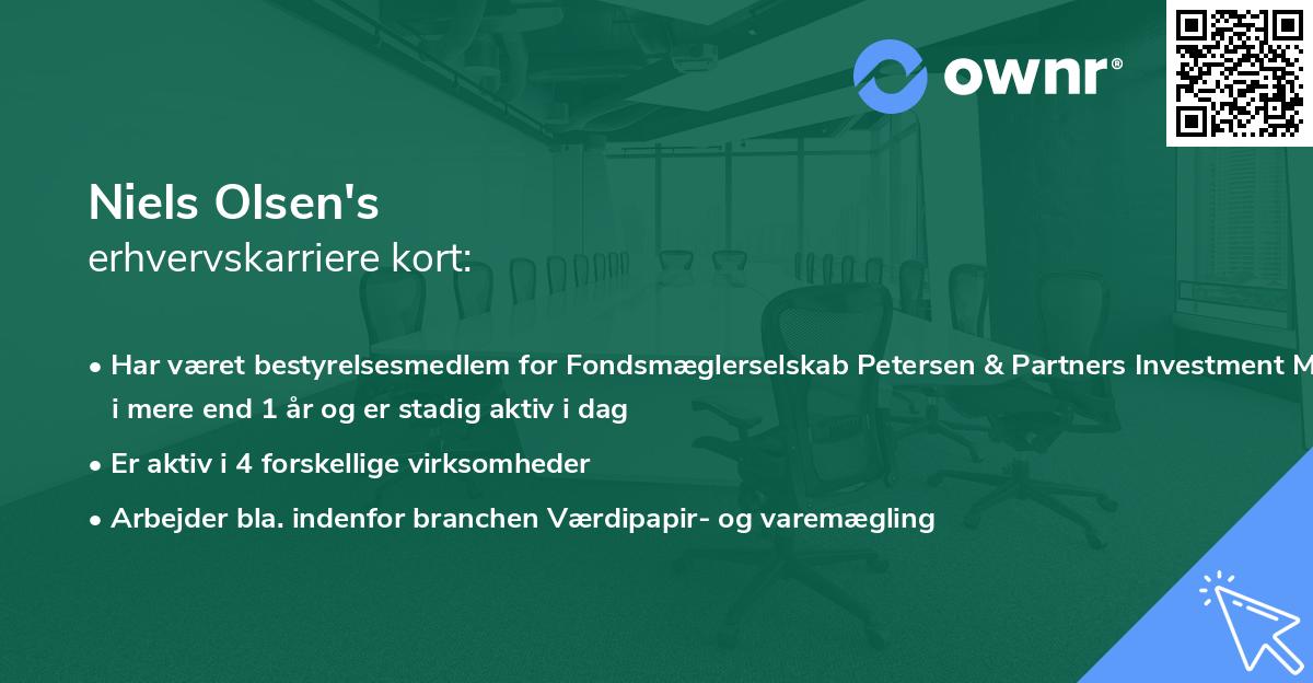 Niels Olsen's erhvervskarriere kort