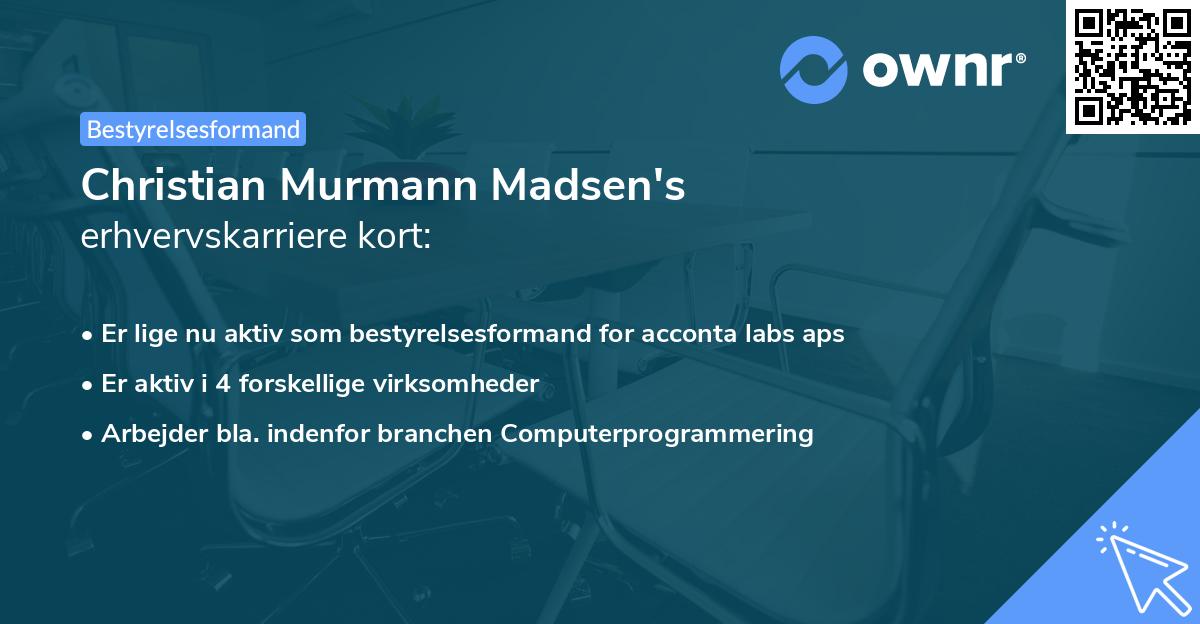 Christian Murmann Madsen's erhvervskarriere kort