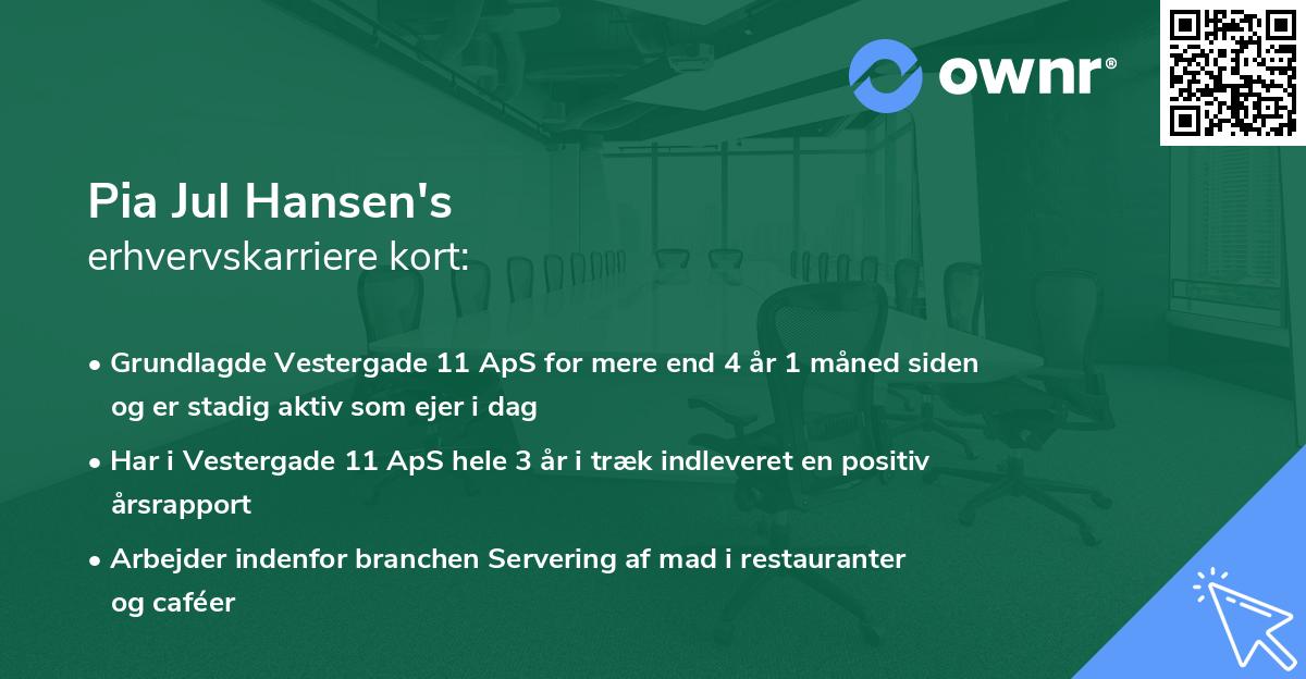 Pia Jul Hansen's erhvervskarriere kort