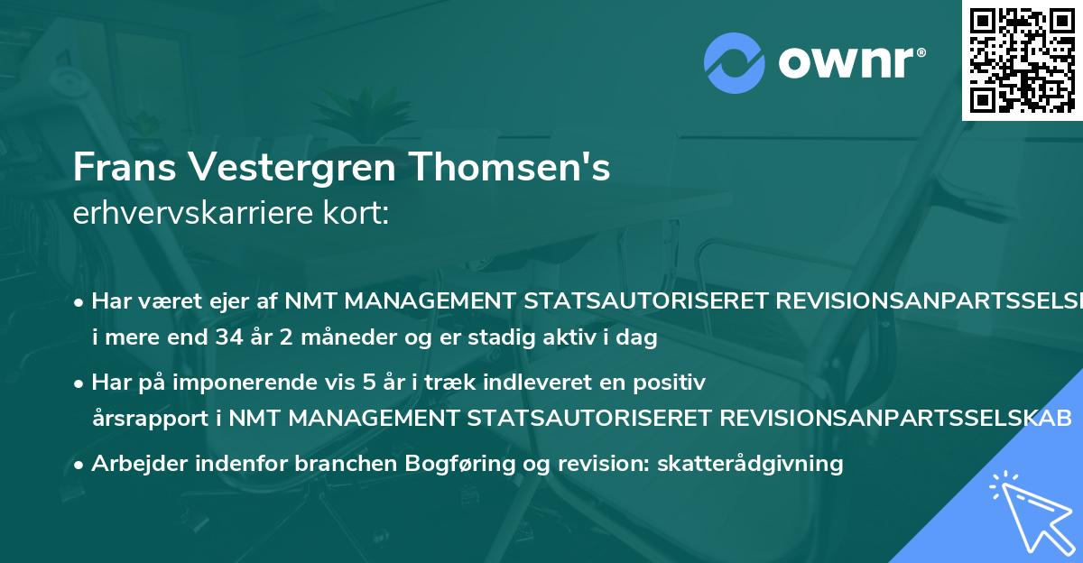 Frans Vestergren Thomsen's erhvervskarriere kort