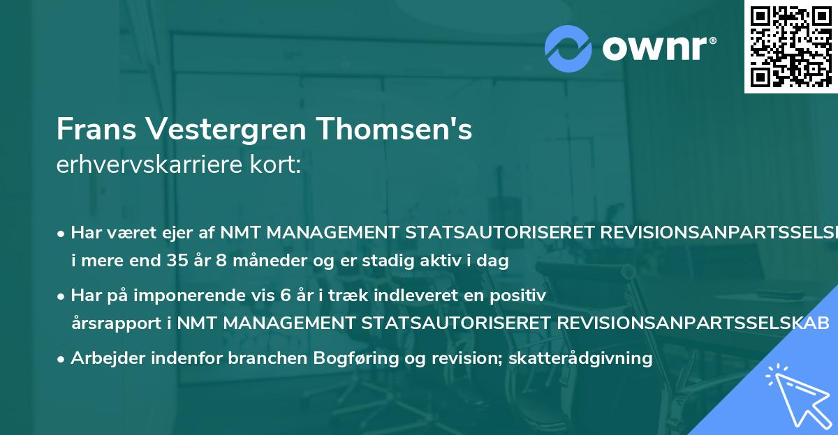 Frans Vestergren Thomsen's erhvervskarriere kort