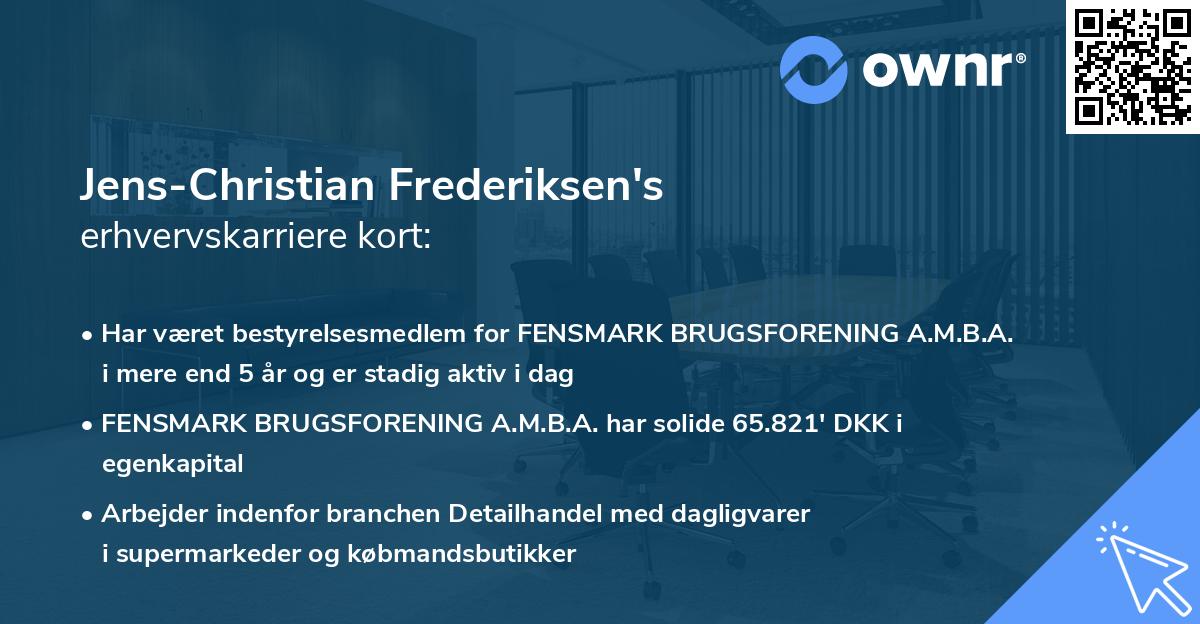 Jens-Christian Frederiksen's erhvervskarriere kort
