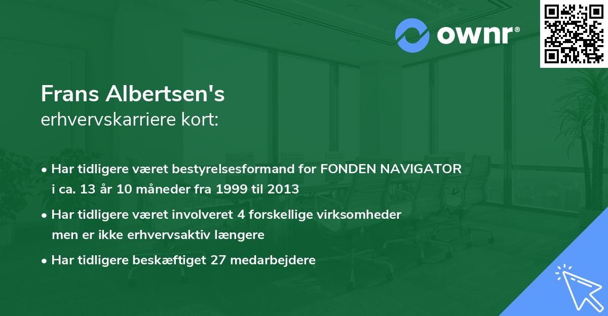 Frans Albertsen's erhvervskarriere kort