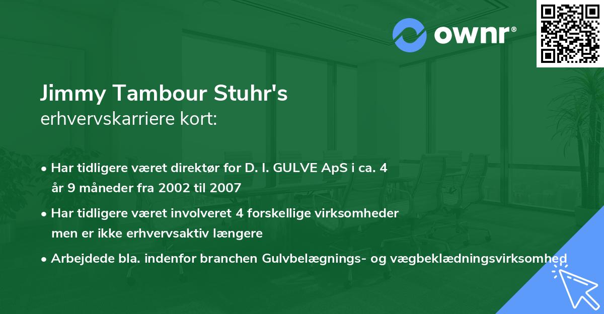 Jimmy Tambour Stuhr's erhvervskarriere kort