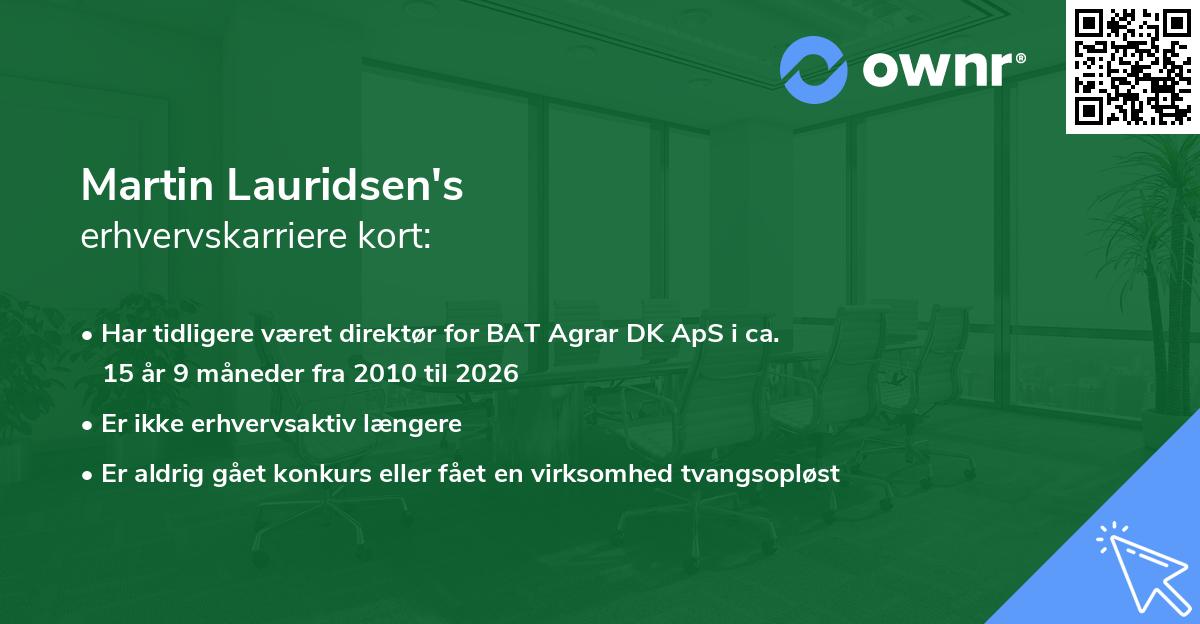 Martin Lauridsen's erhvervskarriere kort
