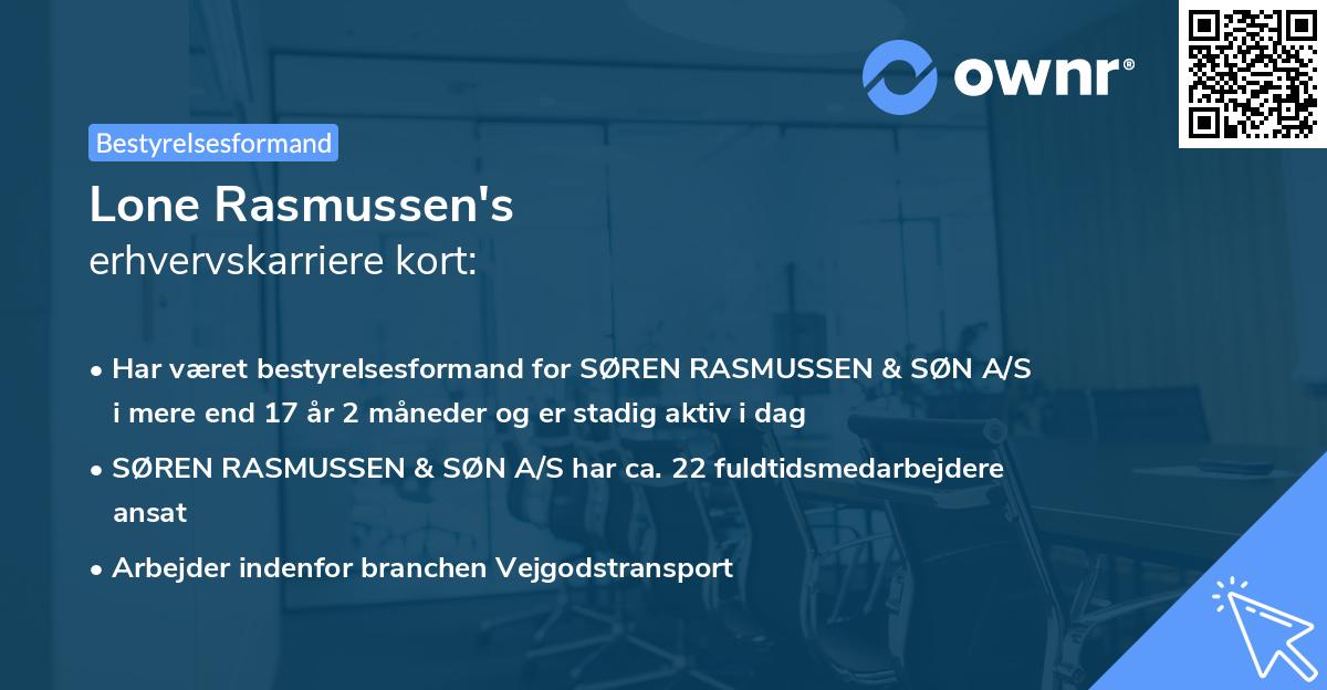 Lone Rasmussen's erhvervskarriere kort