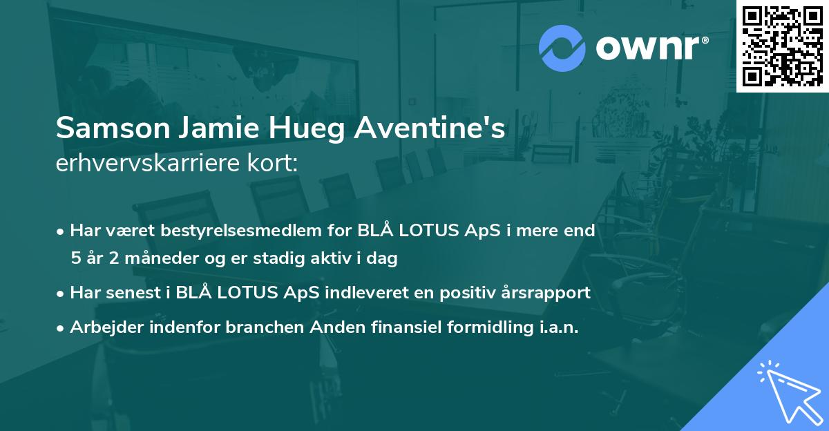Samson Jamie Hueg Aventine's erhvervskarriere kort