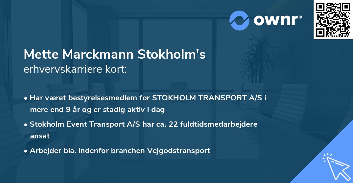Mette Marckmann Stokholm's erhvervskarriere kort