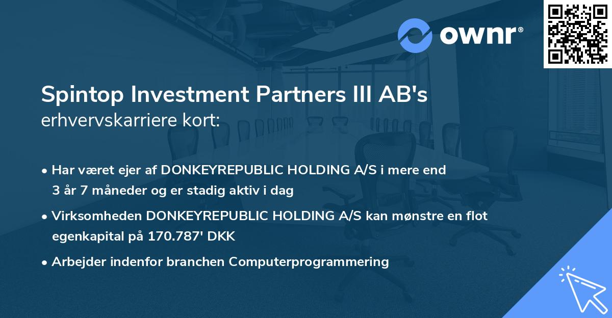 Spintop Investment Partners III AB's erhvervskarriere kort