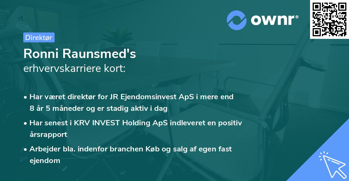 Ronni Raunsmed's erhvervskarriere kort