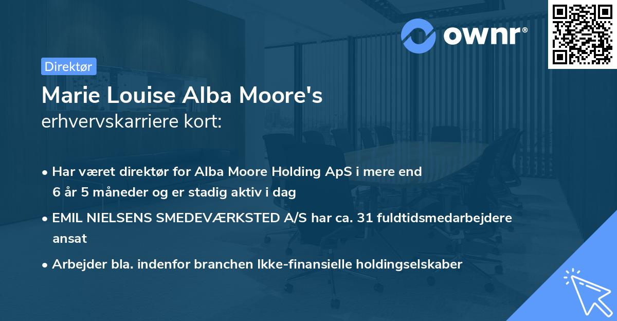 Marie Louise Alba Moore's erhvervskarriere kort