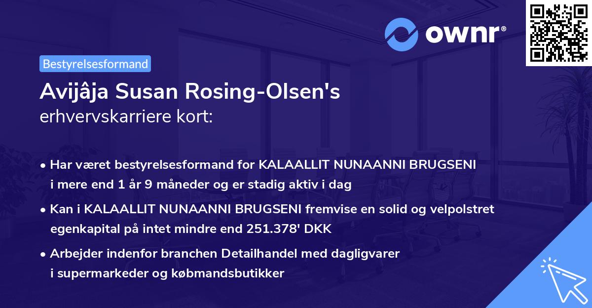 Avijâja Susan Rosing-Olsen's erhvervskarriere kort