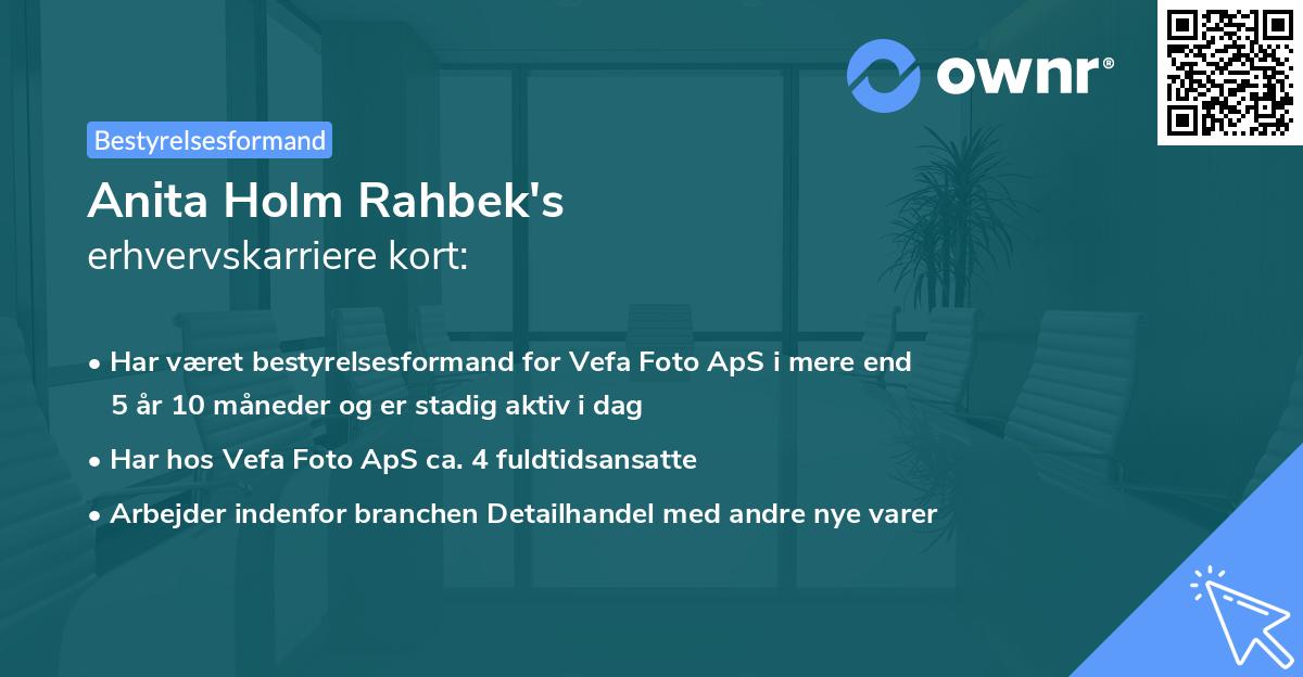 Anita Holm Rahbek's erhvervskarriere kort