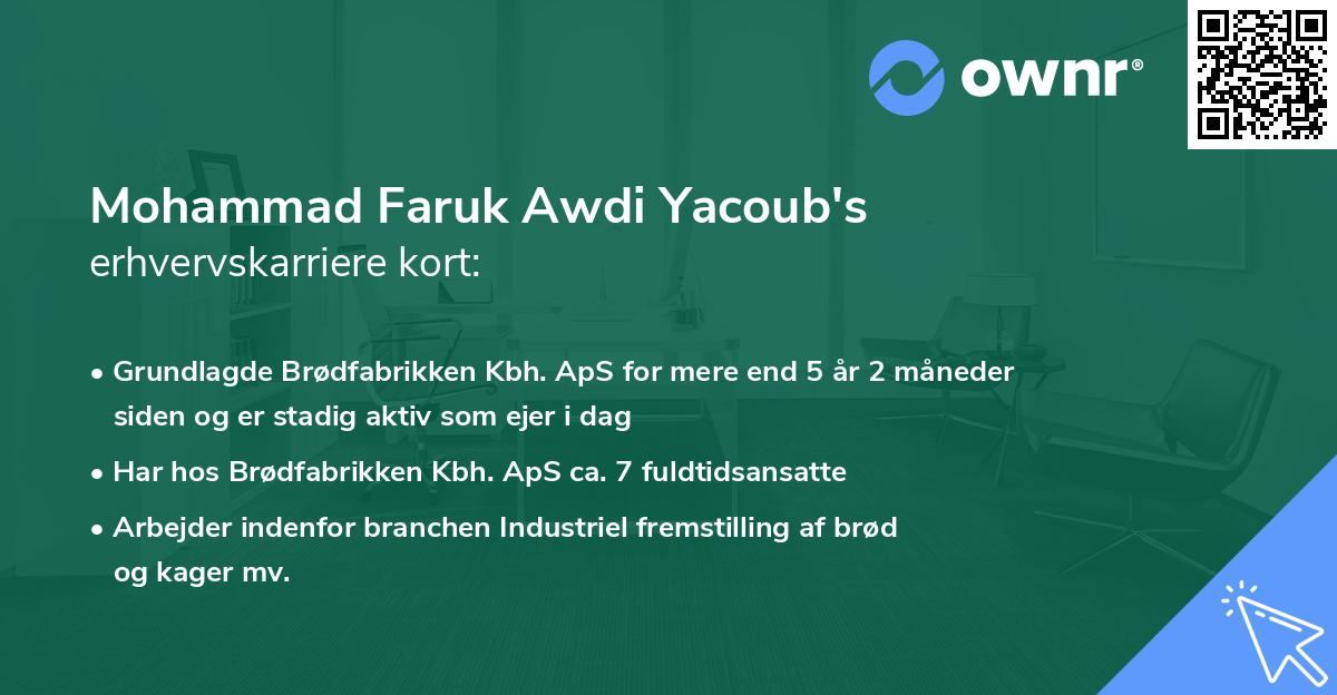 Mohammad Faruk Awdi Yacoub's erhvervskarriere kort