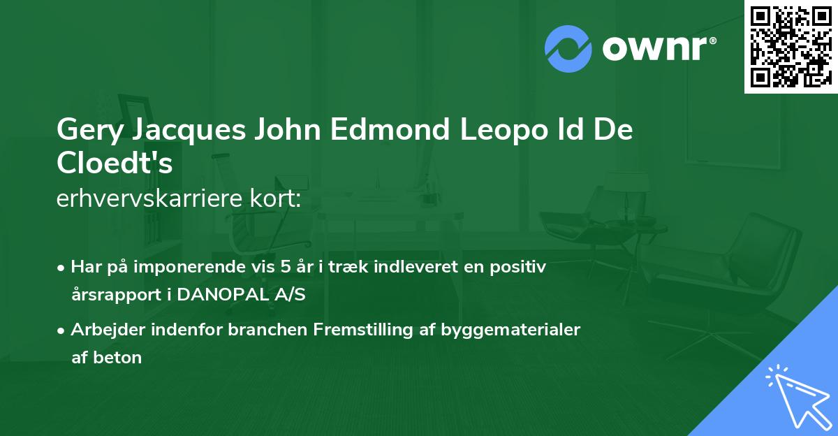 Gery Jacques John Edmond Leopo ld De Cloedt's erhvervskarriere kort