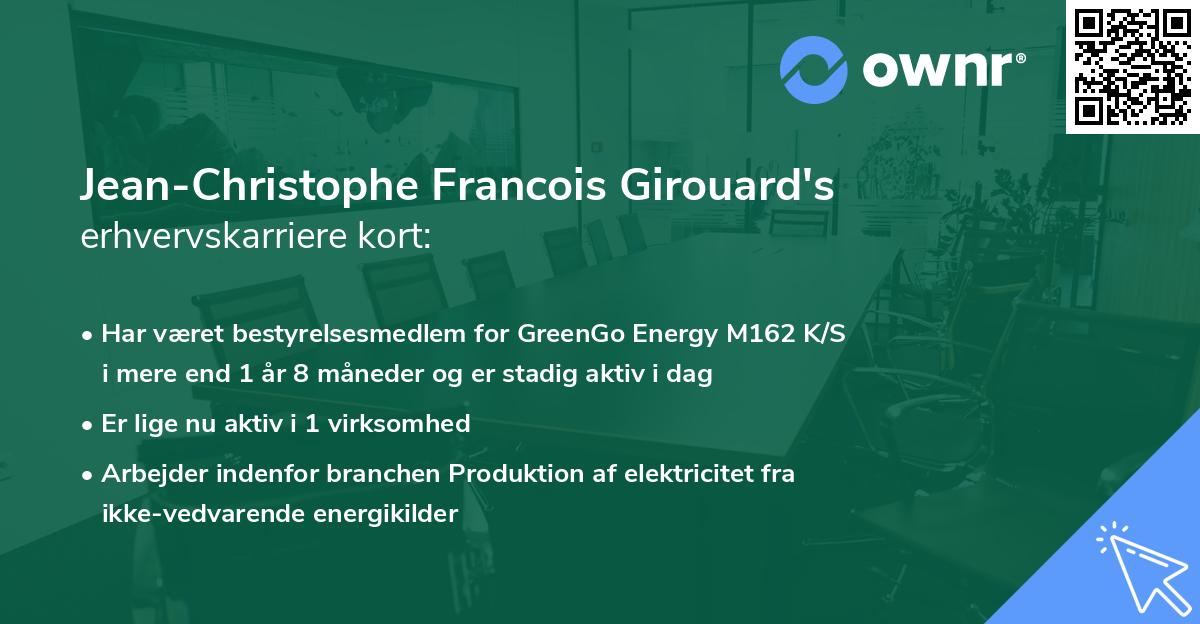 Jean-Christophe Francois Girouard's erhvervskarriere kort