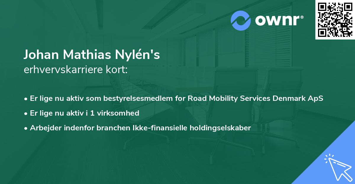 Johan Mathias Nylén's erhvervskarriere kort