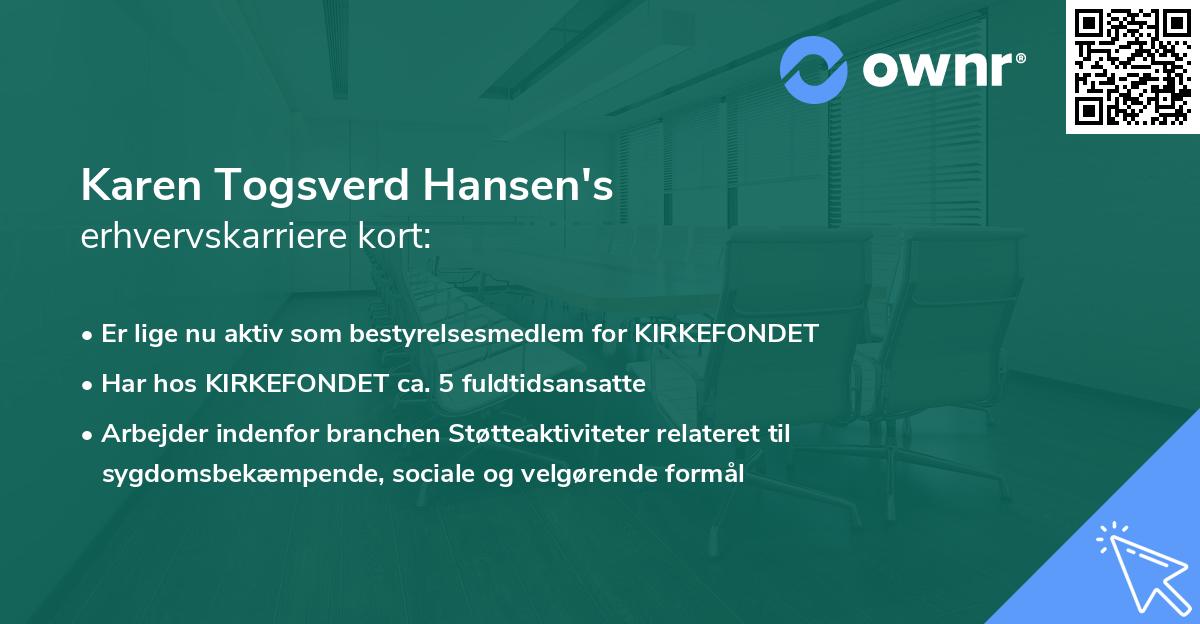 Karen Togsverd Hansen's erhvervskarriere kort