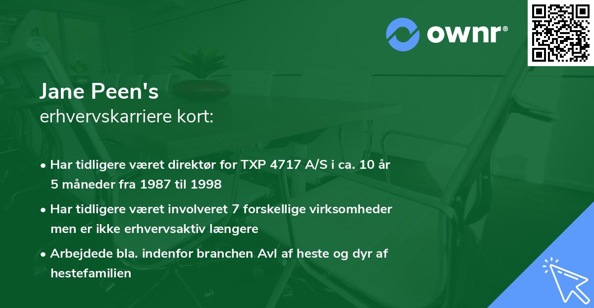 Jane Peen's erhvervskarriere kort