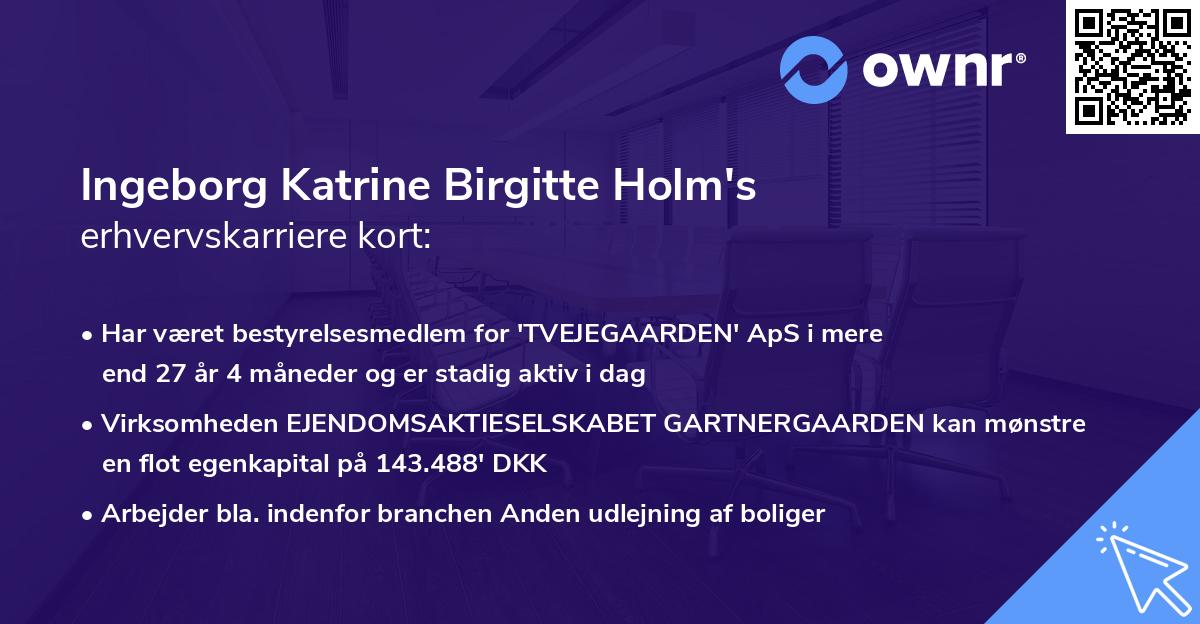 Ingeborg Katrine Birgitte Holm's erhvervskarriere kort