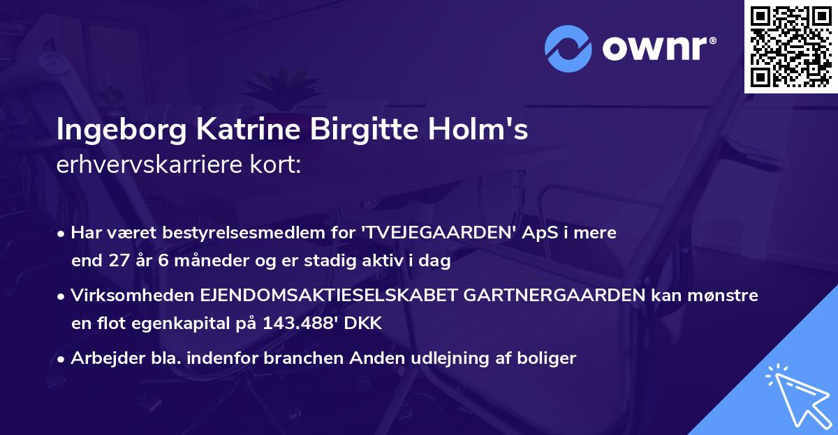 Ingeborg Katrine Birgitte Holm's erhvervskarriere kort