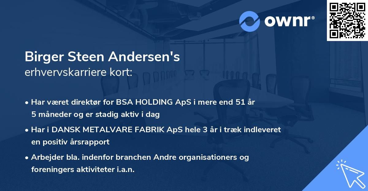 Birger Steen Andersen's erhvervskarriere kort