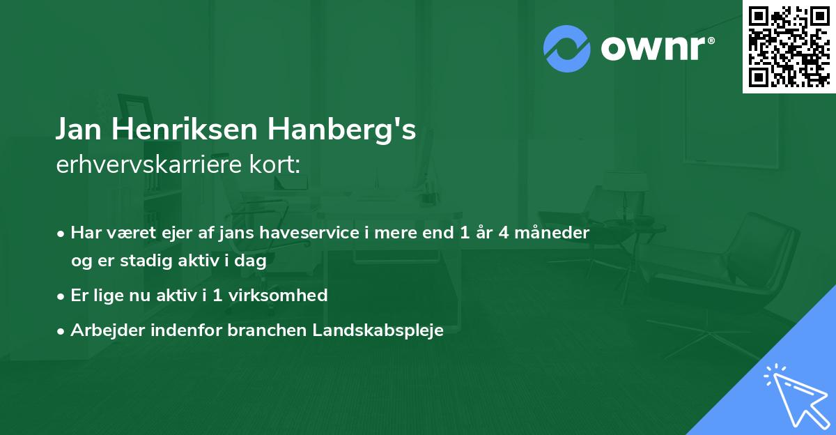 Jan Henriksen Hanberg's erhvervskarriere kort