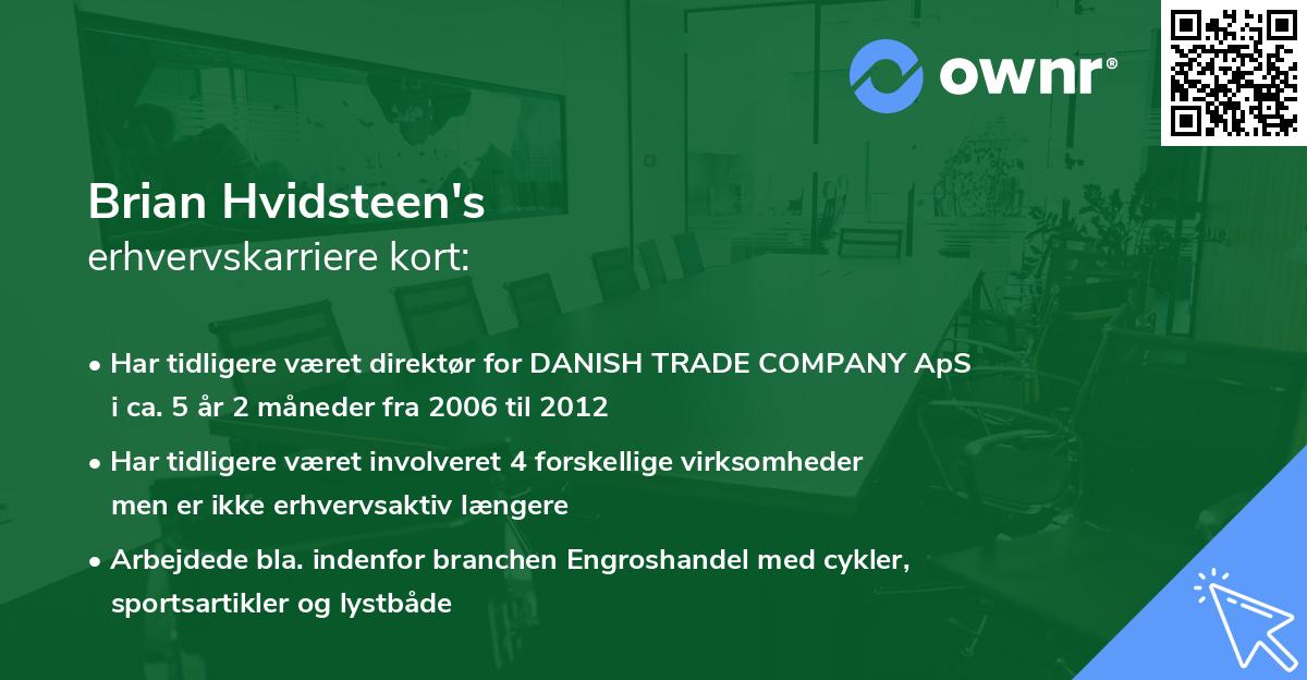 Brian Hvidsteen's erhvervskarriere kort