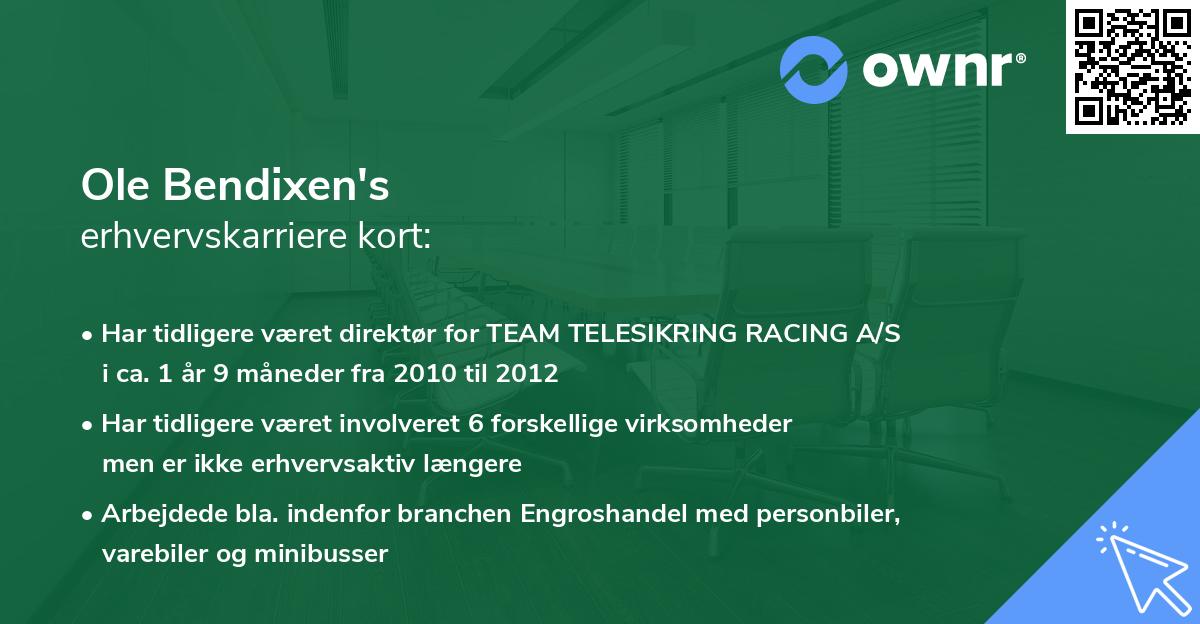 Ole Bendixen's erhvervskarriere kort